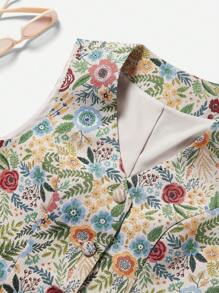 Soleia In hoa Nút phía trước Áo khoác vest - Nhiều màu - Xem 5