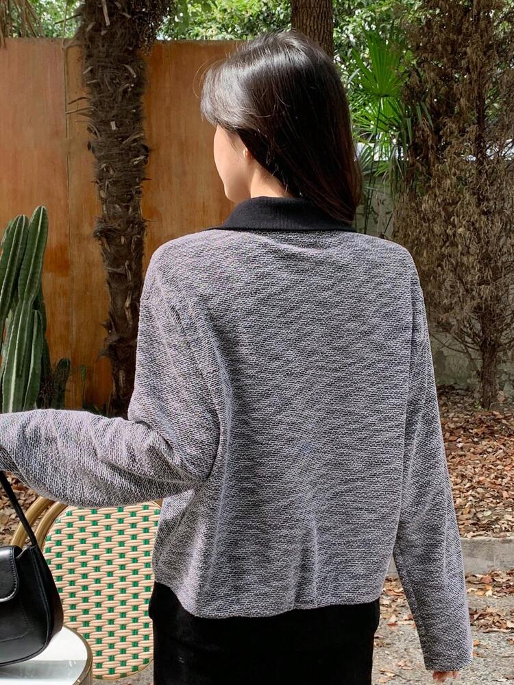 Graphic Print Drop Shoulder Marled Knit Sweatshirt,Fall Clothes