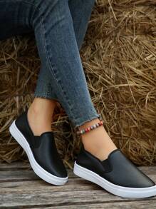 Women's Autumn And Winter Breathable Fabric Warm Thermal Lined Casual Sneakers Slip-On Lightweight Shoes Fabric Student Shoes - Black - View 6