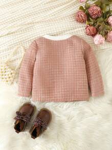 Baby Girl Bow Front Contrast Trim Tweed Overcoat - Pink - View 2