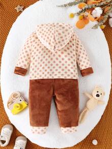 Đứa bé trai In vết tròn Polka áo có mũ Flannelette Áo khoác & Thêu Hoạt hình Tổng thể Jumpsuit - Nhiều màu - Xem 2