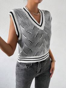 SHEIN Essnce Họa tiết Toàn thân Sọc trang trí Áo len vest - Nhiều màu - Xem 3