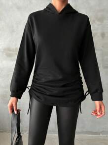 EURMUSE Women's Hooded Sweatshirt With Drawstring Hem - Black - View 1