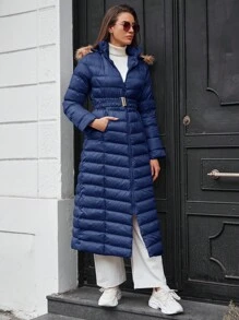 EURMUSE 側口袋拉鍊設計帽裝棉服 - 藏蓝色 - 查看 5