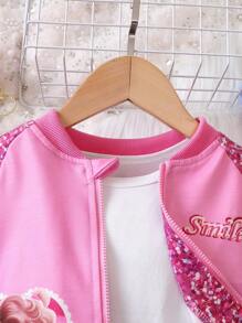 嬰兒女童閃亮亮亮片裝飾拉鍊上衣,不含t恤 - 粉色 - 查看 5