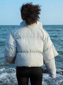 In My Nature Áo khoác đệm kéo khóa thả vai - Xám - Xem 8