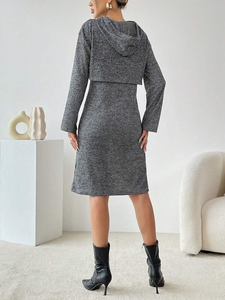 Cut Out Drawstring Hooded Dress