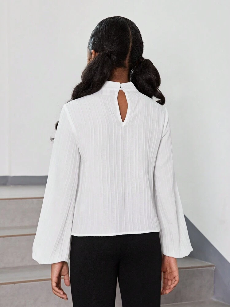Blusa Con Textura Sólida Para Niñas Preadolescentes, Manga Larga Y Pulóver Para Fiestas De Moda