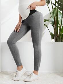 SHEIN 孕婦寬寬腰高彈力修身褲 - 深灰色 - 查看 3
