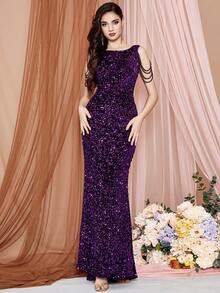 LOVE&LEMONADE Vestido de vestir con lentejuelas bajo sirena - Morado - Ver 6
