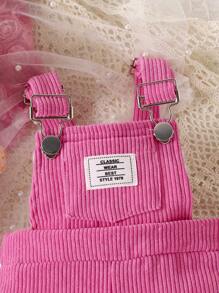 Baby Girl Letter Patched Detail Overall Jumpsuit - Hot Pink - View 4