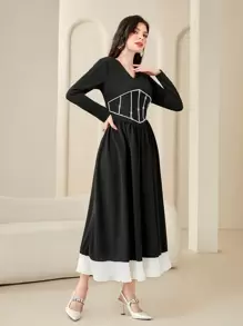 Modelyn 女士珍珠裝飾腰帶連衣裙 - 黑色 - 查看 6