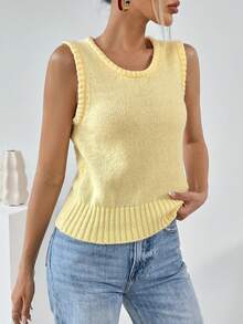 SHEIN Essnce 素色毛衣背心 - 黃色 - 查看 6