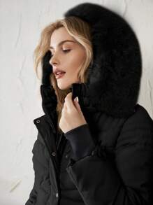 Anewsta 毛绒装饰连帽夹棉大衣