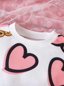 女嬰愛心圖案衛衣和衛褲 - 粉色 - 查看 3