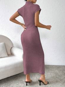 SHEIN Privé Cổ giả tay cánh Xù Đầm - Màu đỏ tím - Xem 2