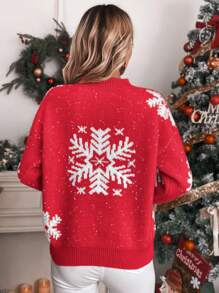 Chiquease Snowflake Pattern Drop Shoulder Sweater Knit Pullover Fall Winter Outfit