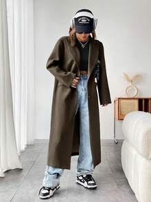 SHEIN Unity Đỉnh ve áo Ngực đơn Áo khoác - Cà phê nâu - Xem 6