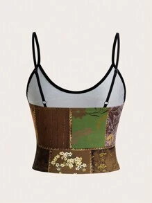 PUNK 色塊拼接圖案吊帶上衣 - 彩色 - 查看 2