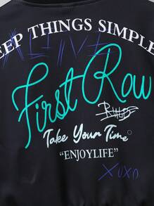 SHEIN Young Boy Letter Graphic Striped Trim Varsity Jacket Without Hoodie - Multicolor - View 5