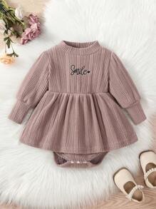 嬰兒女童字母刺繡連體裙 - 藕粉色 - 查看 1