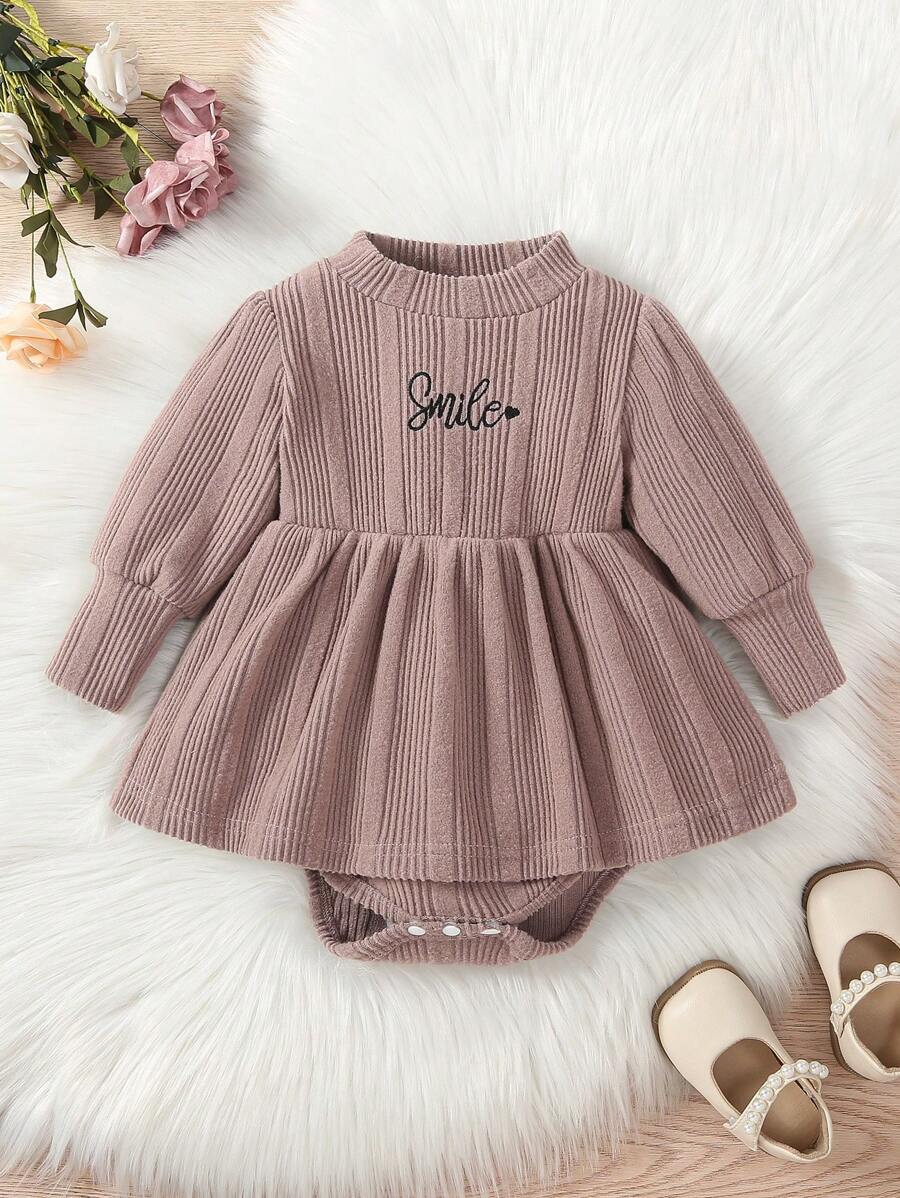 嬰兒女童字母刺繡連體裙 - 藕粉色 - 查看 1