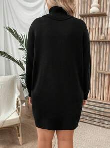SHEIN LUNE Plus Figure Pattern Turtleneck Drop Shoulder Sweater Dress Fall Cloth For Women - Black and White - View 2