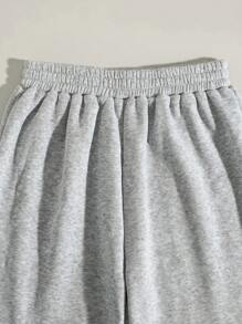 SHEIN EZwear Slogan Graphic Sweatshirt & Sweatpants - Grey - View 5