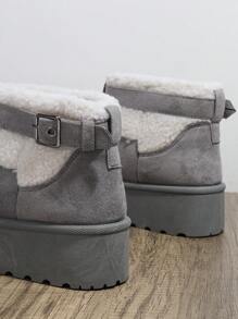 SHUZIA Buckle Decor Flatform Warm Ankle Boots - Grey - View 5