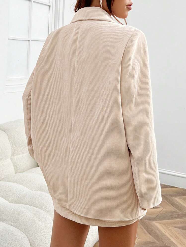 Apricot Woven Women's Blazer And Skirt Set