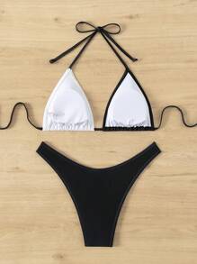 骷髅印花吊带三角比基尼套装，适合夏季海滩度假 - 彩色 - 查看 2