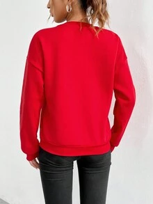 SHEIN Unity Đồ họa ô tô và chữ cái Thả vai Áo nỉ - Đỏ - Xem 2