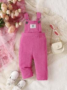 Baby Girl Letter Patched Detail Overall Jumpsuit - Hot Pink - View 1