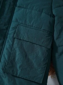 SHEIN 男童单件翻盖口袋拉链连帽棉服外套