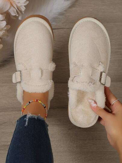 أحذية منزلية فرو جديدة للوصول الجديد، نعل سميك وشرائح ثلجية مع غطاء للأصابع وبطانة من الفرو للنساء، مناسبة للخريف/الشتاء، أحذية فرو