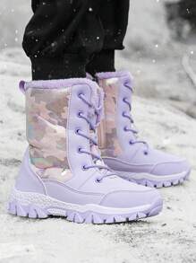 Của phụ nữ Ấm áp Và Dày lên Mùa Đông Giày bốt ngắn Với Lace-up Và Dây kéo Thiết kế , Hàn Quốc Phong cách Đúng mốt Toàn trận Bốt Tuyết Đối với Giải trí Mặc - Màu tím - Xem 1