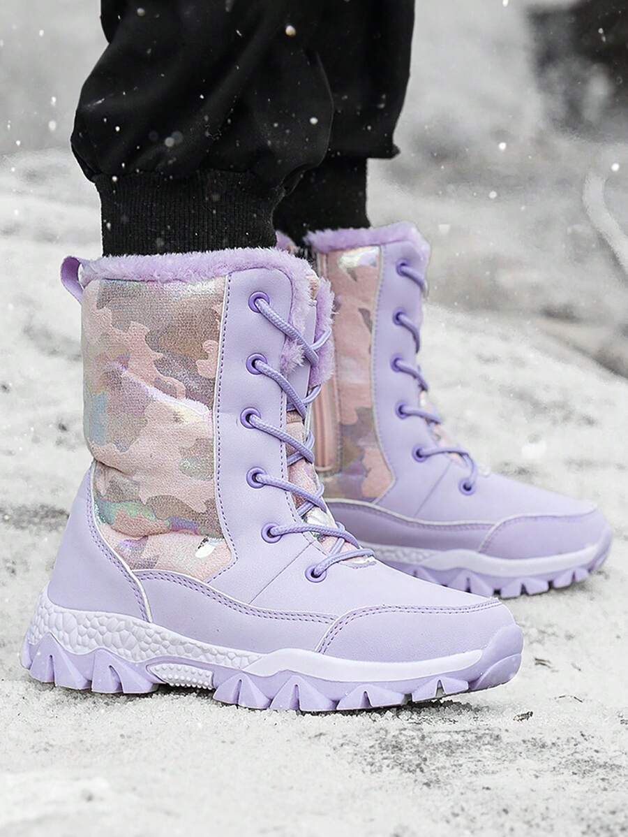 Của phụ nữ Ấm áp Và Dày lên Mùa Đông Giày bốt ngắn Với Lace-up Và Dây kéo Thiết kế , Hàn Quốc Phong cách Đúng mốt Toàn trận Bốt Tuyết Đối với Giải trí Mặc - Màu tím - Xem 1