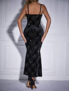 Allurite Rhinestone Chi tiết Nàng tiên cá Hem Váy Dây - màu đen - Xem 2