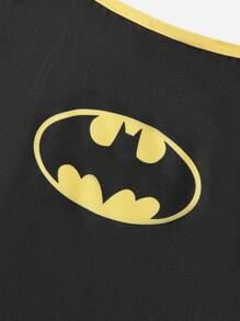 Batman X ROMWE Cartoon Graphic Contrast Binding PJ Set, School - Black - View 5