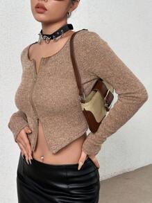 SHEIN Unity Camiseta crop con cremallera - Café integral - Ver 4