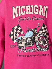 Tween Girl Motorcycle & Letter Graphic Drop Shoulder Pullover - Hot Pink - View 6