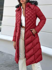 SHEIN Veste Matelassée Longue À Capuche Pour Femme Pour L'hiver