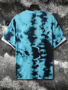 Manfinity EMRG 男士寬鬆束口縮染平織tee - 藍色 - 查看 2