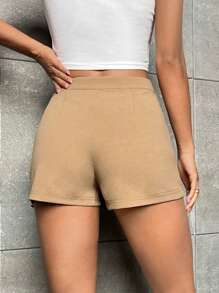 SHEIN PETITE Split Hem Skort - Khaki - View 2