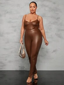 SHEIN BAE 女士大尺碼背心連身衣 - 棕色 - 查看 6