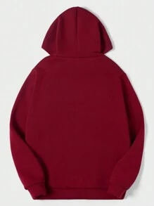 RueChic Hombres Capucha térmica con estampado de letra y dibujos animados con bolsillo de canguro - Rojo - Ver 2