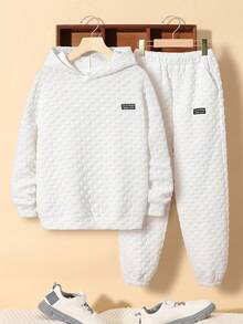 Tween Boy 2pcs Letter Patched Textured Hoodie & 1pc Sweatpants - Multicolor - View 4