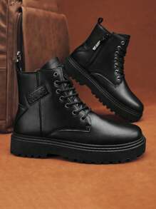 Men's High-top Stylish Solid Color Boots For Autumn And Winter - Black - View 1
