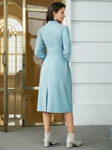 Anewsta Women's Waist-tied Suit Style Dress - Baby Blue - View 2