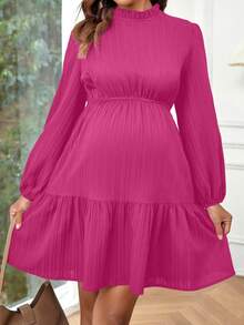 SHEIN Maternidad Vestido de manga farol bajo con fruncido - Rosa Fucsia - Ver 6